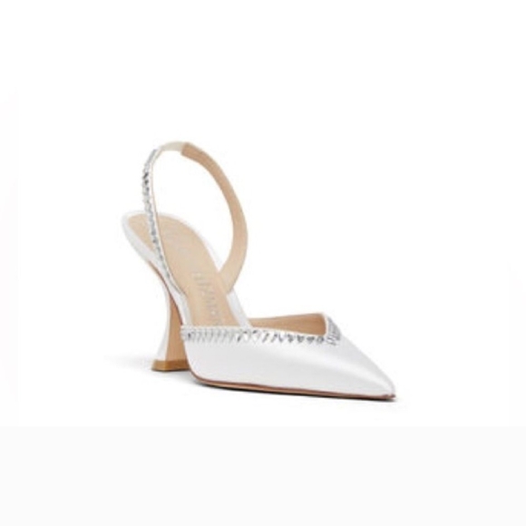 Stuart Weitzman Cream Heels with Rhinestone Accents - Picture 6 of 7